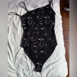 forever 21 asymmetric face print bodysuit new